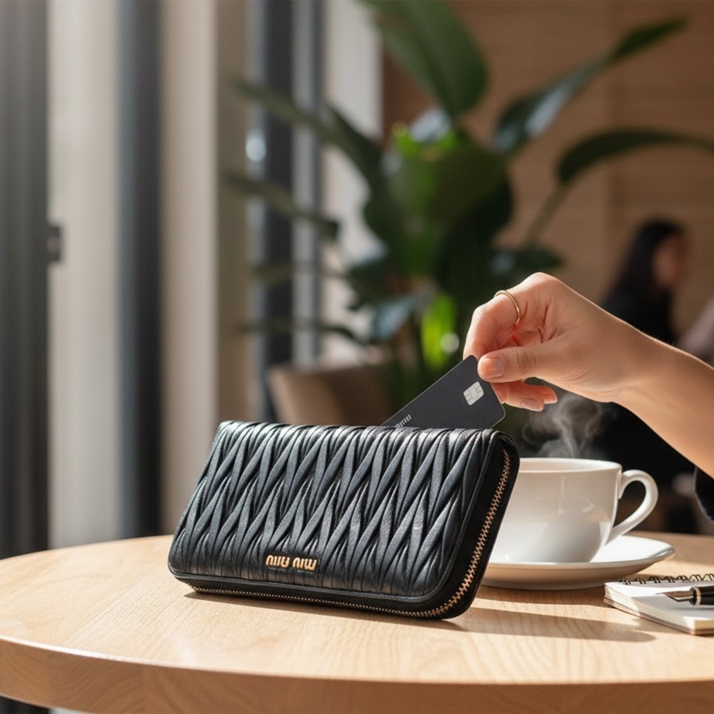 Miu Miu
 Black Matelasse Leather Zip Around Wallet - Picture 5 of 14